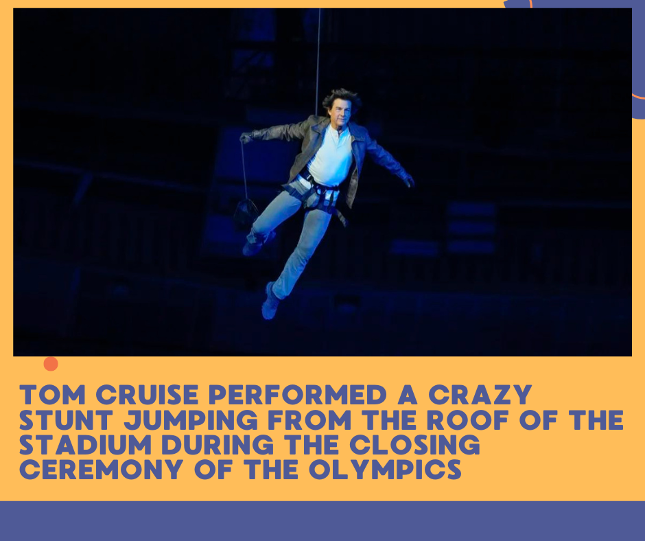 Tom Cruise is lowered on the State de France during the 2024 Summer Olympics closing ceremony on August 11, 2024 in Saint-Denis, France.